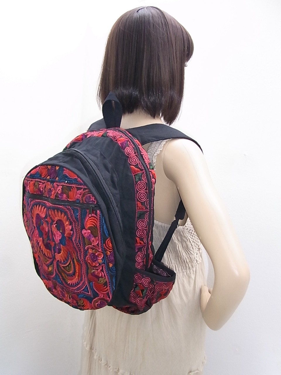 Red Birds Backpack Book Bag Handmade HMONG Village Fabric Fair Trade Thailand (BG125-RB)