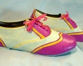 Size 7 Pink and Yellow Oxford Lace-up Flats