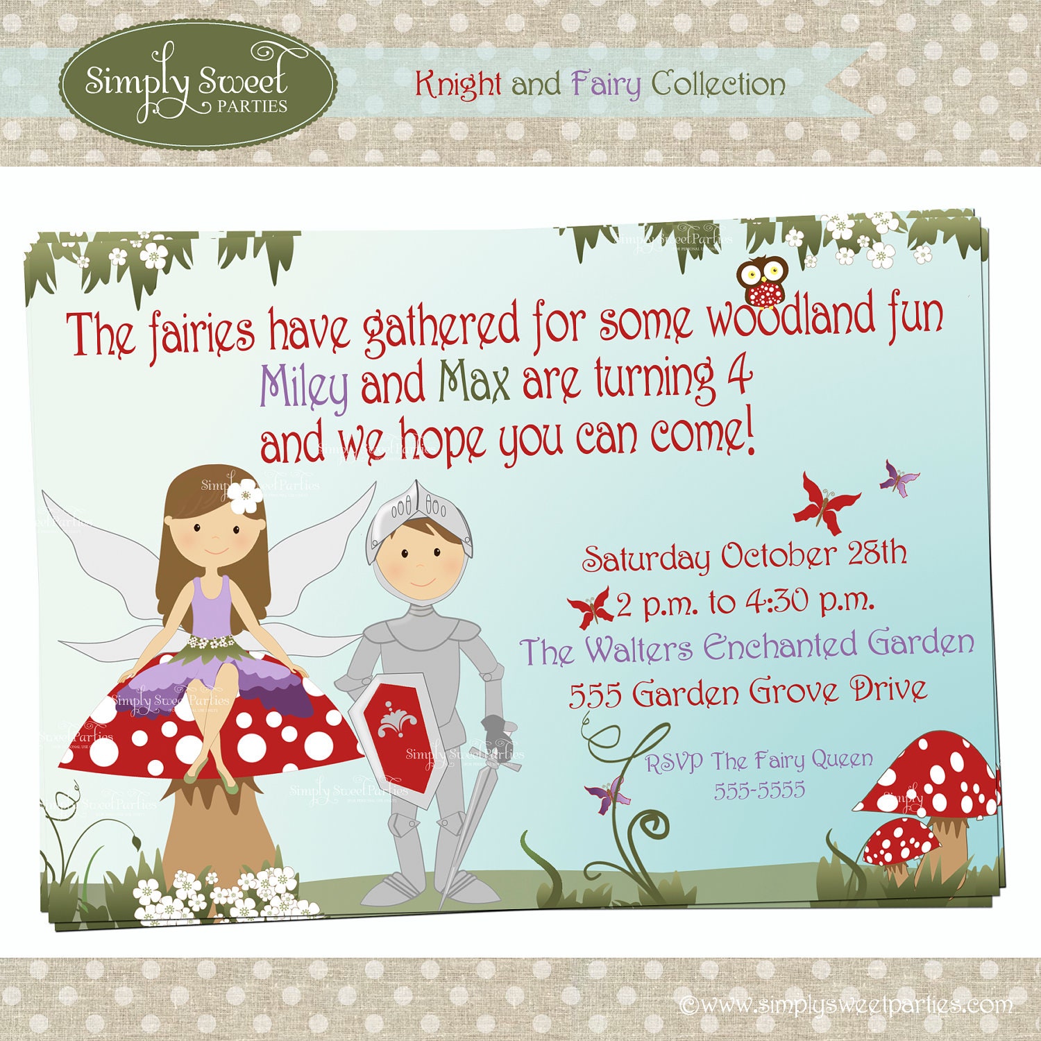 Knight and Woodland Fairy Birthday Party DIY printable invitation Il_570xn