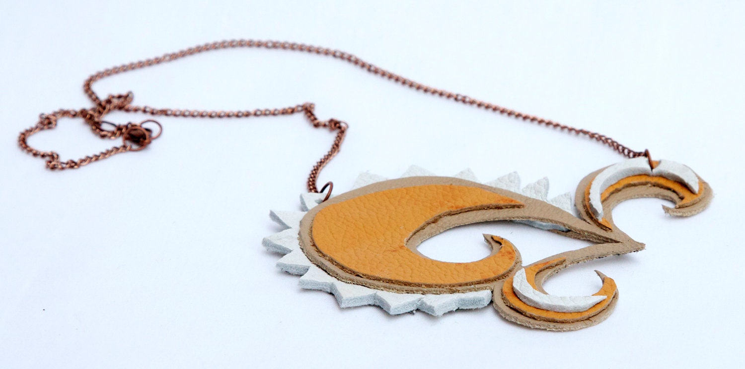 Tan, Gray and White Leather Swirl Necklace