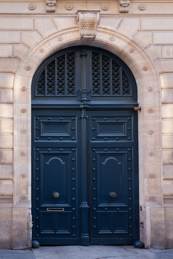Paris Photograph - Navy Blue Door, Parisian Travel Fine Art Photograph, Home Decor, Wall Art