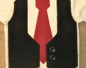 Baby Boy Corduroy Black and Red Faux Vest Tie Suit Onesie Bodysuit Holiday Christmas Long Sleeve Short Sleeve 3 6 9 12 18 24 month
