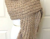 Cream Shawl with Fringe - Loom Knit and Wide