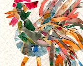 Folk Rooster Collage,  Child's Room, Kitchen Decor - FREE SHIPPING - Giclee Art Print from my original Painting - ebsq Artist Ricky Martin