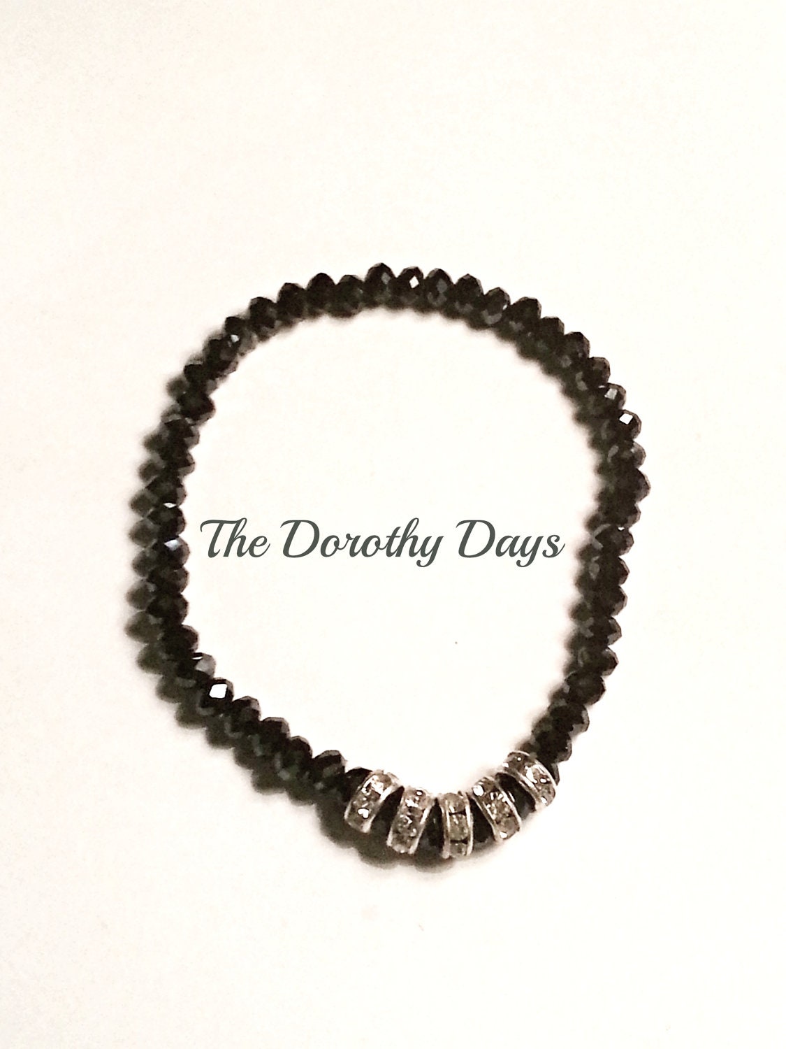 Midnight black Crystal bracelet stretch iridescent sparkle bracelet glamourous black evening