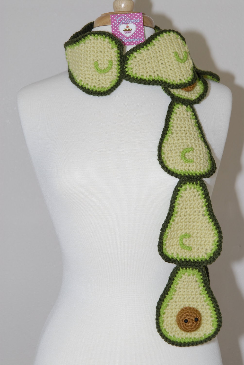 Avocado Crochet Scarf -Food Scarf -Veggie Scarf - Kawaii- Crochet Scarf - Unique Scarf
