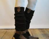The Britain Buckle Leg warmer -Brown Ribbed legwarmer with tan tabs and buckle - boot socks (item no. 4-3)