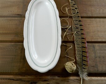 Sterling China Small Rustic Restsurant Platter - Creamy White - Dark Green Double LIne Border