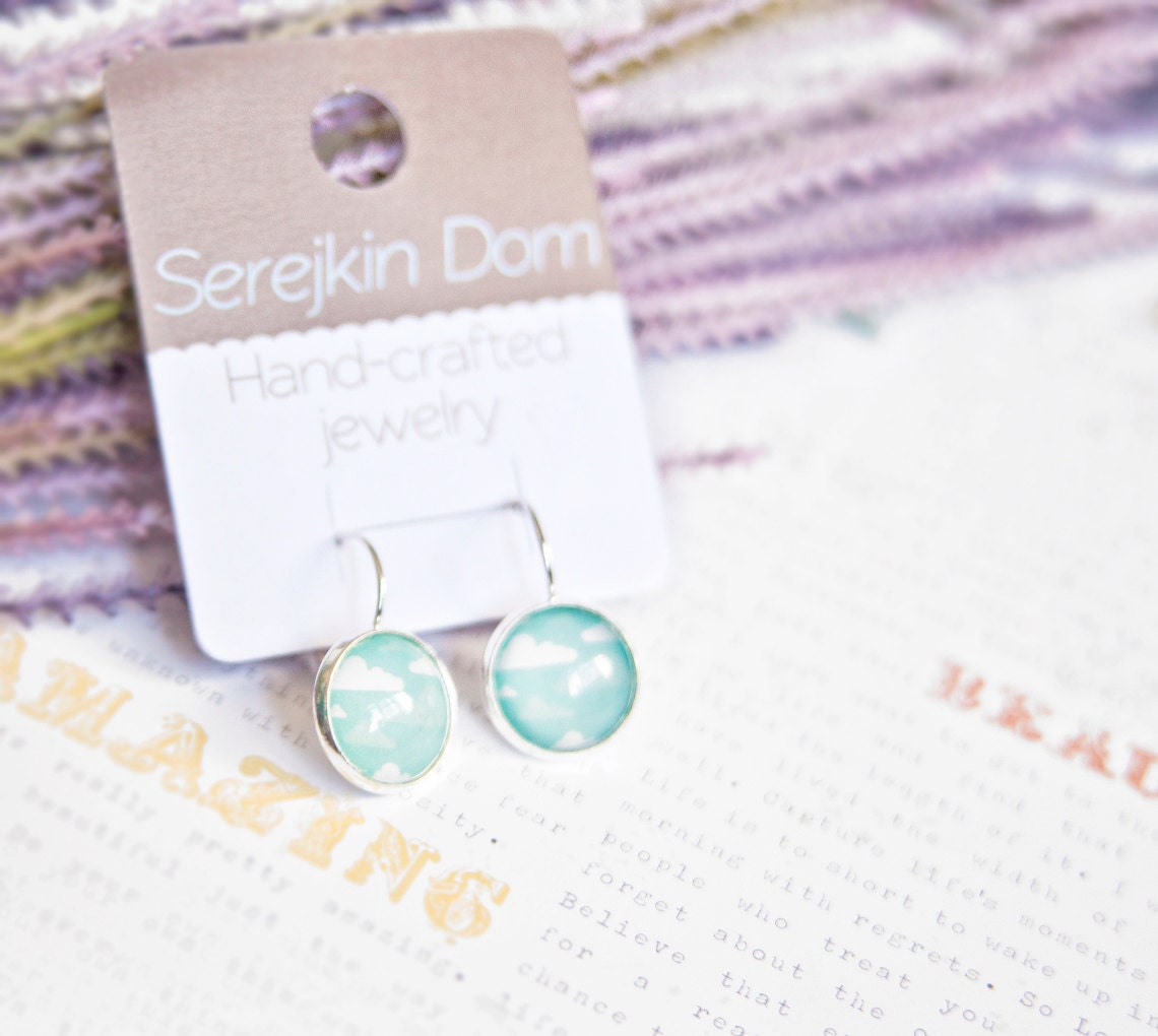 Blue sky hoop earrings - Autumn in the city collection - Free Worldwide Shipping - Gift for her under 25 USD