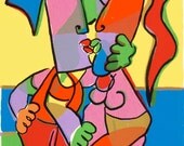 Screenprint Big kiss, couple in love
