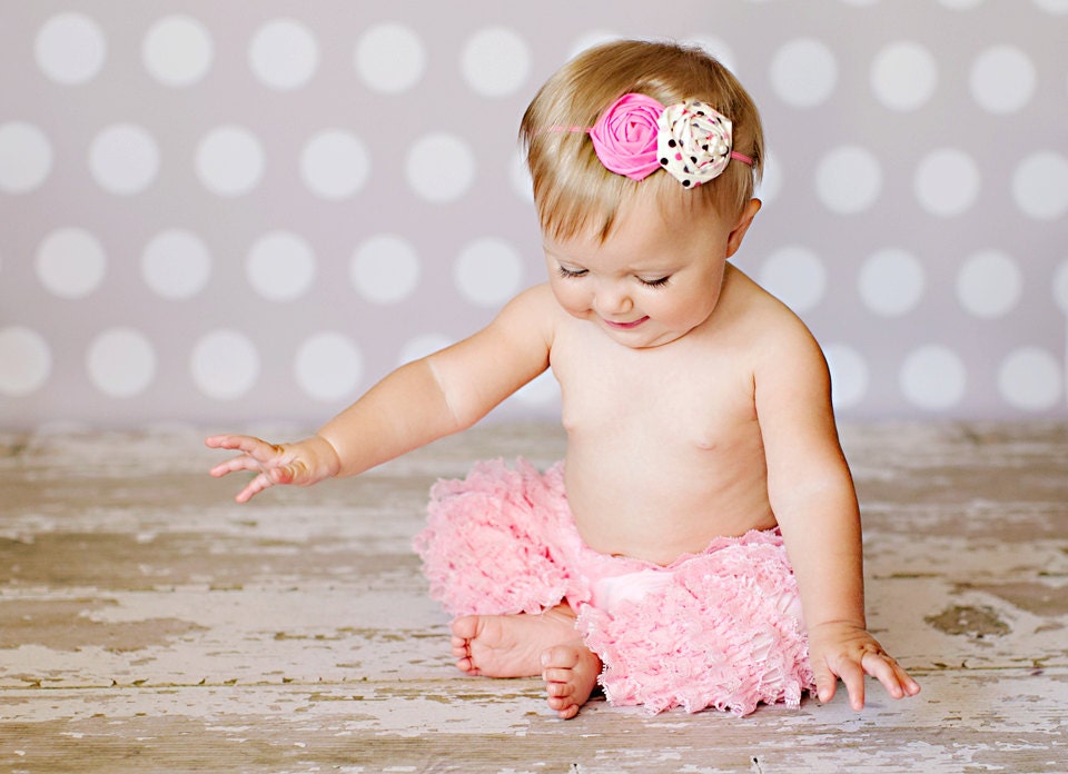Pink and Cream Rolled Rosette headband, pink flower headbands, cream headbands, baby headbands, newborn headbands, photography prop