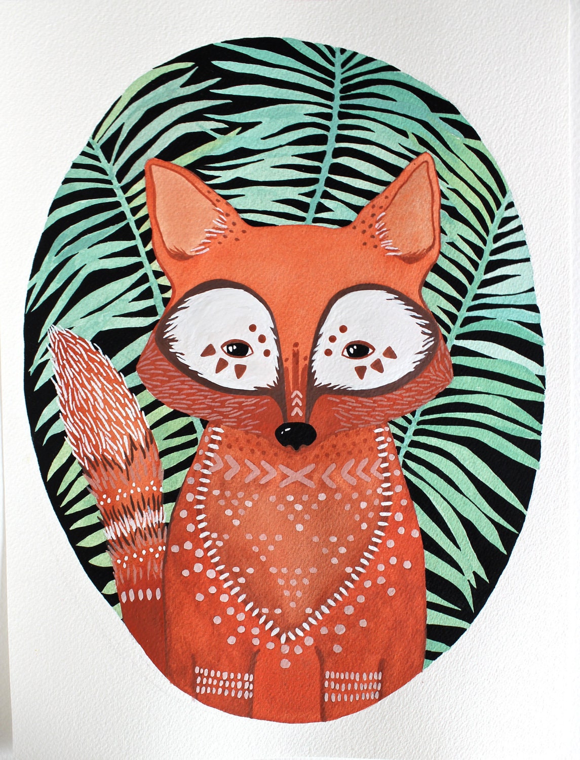 Watercolor Painting - Fox Illustration Art - Black Friday Cyber Monday - Large Archival Print - 11x14 Fox in Ferns