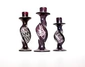 Vintage Tribal Style Candle Holder Set Hand Carved Set