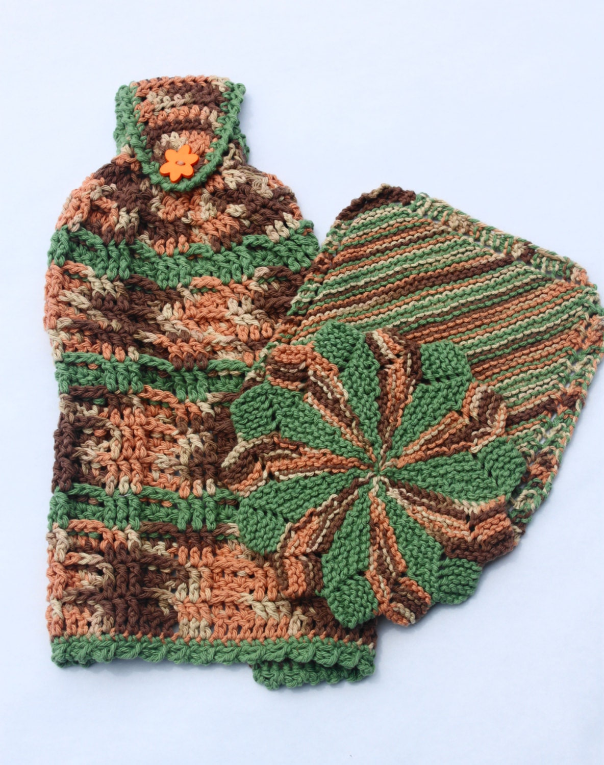 Crocheted Kitchen Hand Towel with Matching Knit Dish Cloths