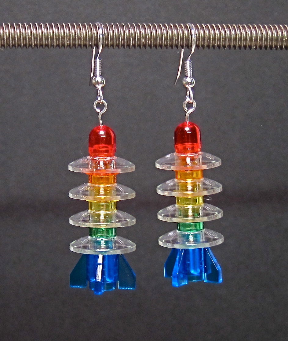 Rainbow rocket earrings with silver plated ear wires