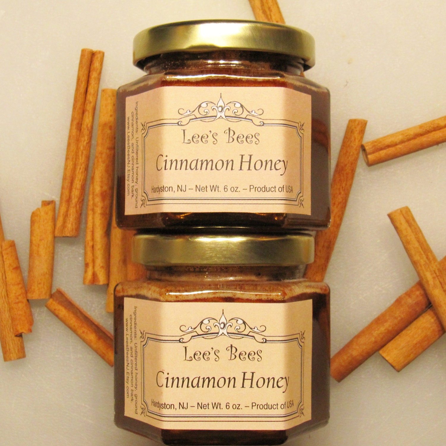 Honey - Cinnamon Infused Honey 6 oz. Glass Jar from Lee the Beekeeper - Use as Tea, Spread, Topping, Home Remedy