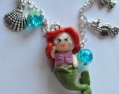 Ariel the little mermaid figurine polymer clay necklace - handmade miniature polymer clay jewelry