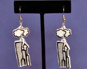 Cityscape Earrings -  Shrinky Dink - Shrink Plastic - Clouds