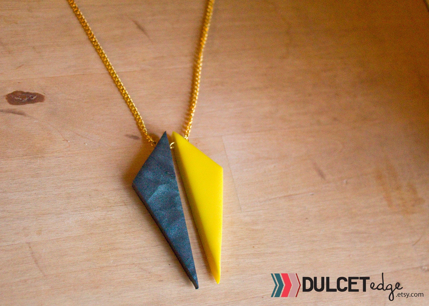 Boho emerald and yellow diamond shaped necklace