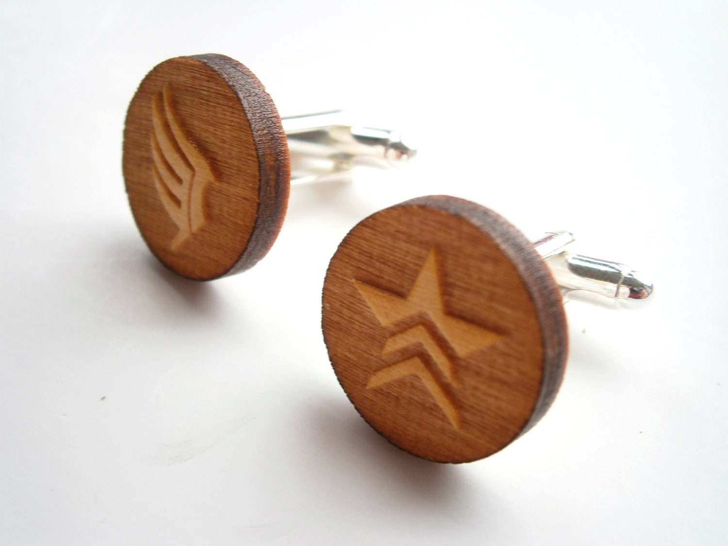 Mass Effect Cuff  Links, Engraved Paragon and Renegade  Logo , 19 mm , Laser Cut and Engraved Wood