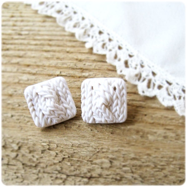 Studs Earrings imitation knitting Polymer clay