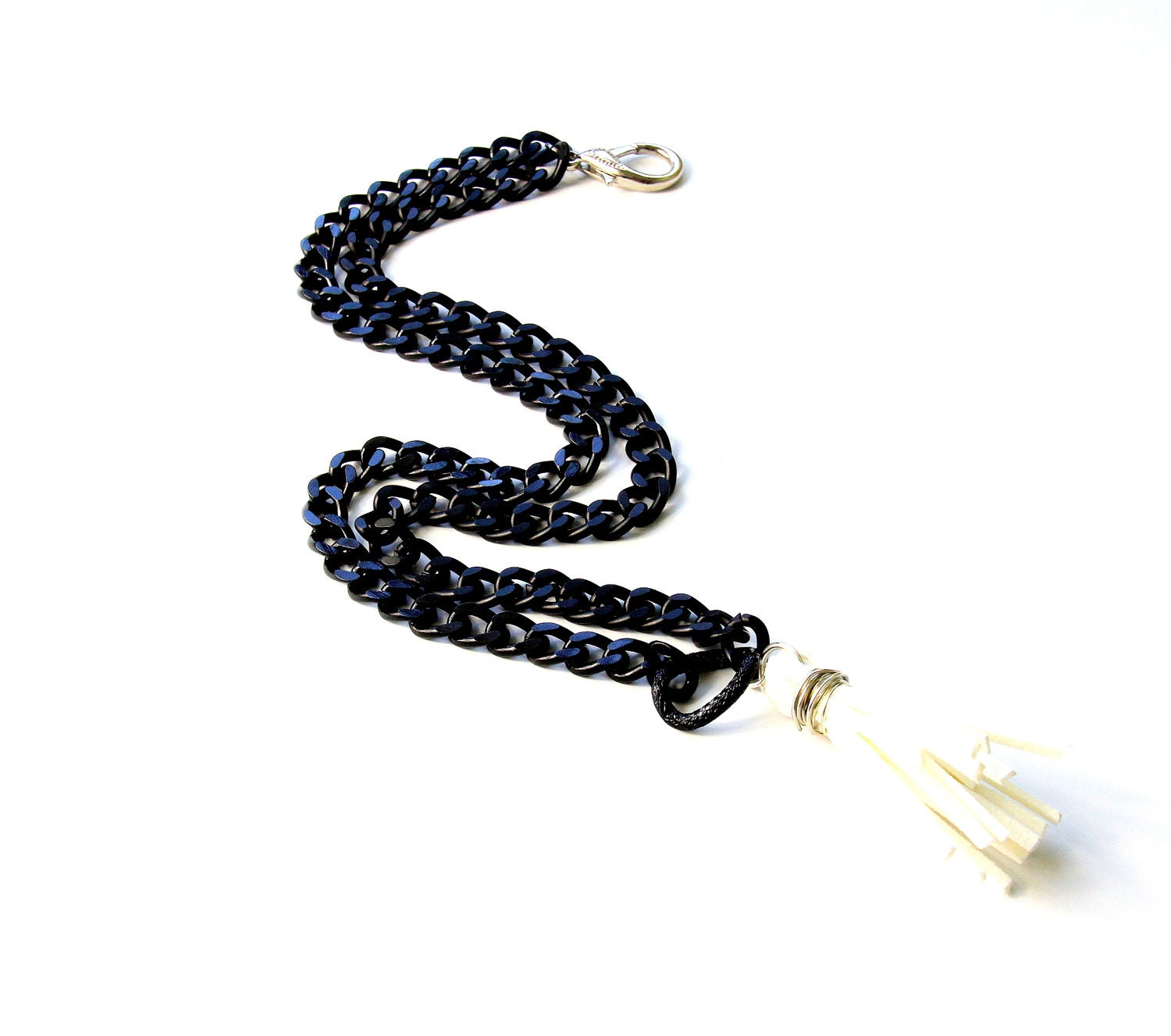Chain Bracelet Black Chain Leather Tassel Double Wrap Bracelet