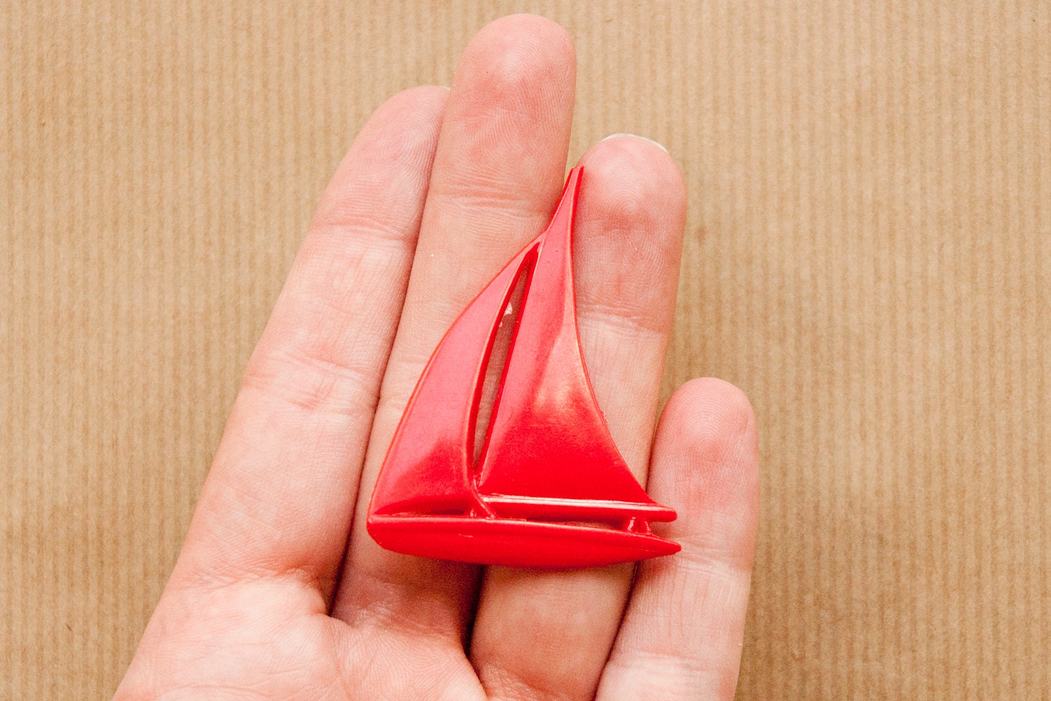 Vintage Sailboat Brooch Red Boat Plastic Pin Nautic
