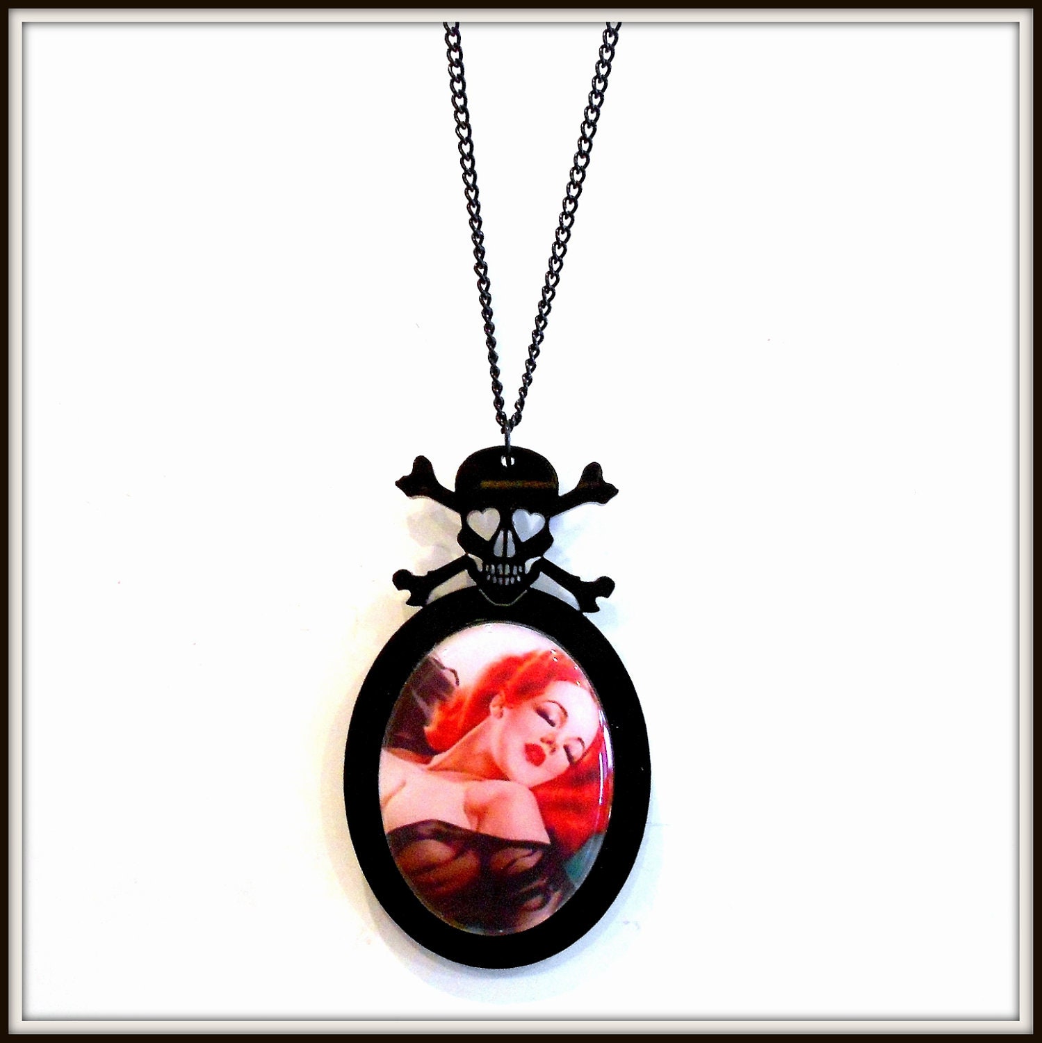 50% HALF OFF Pin Up Girl Skull & Crossbones Cameo Necklace