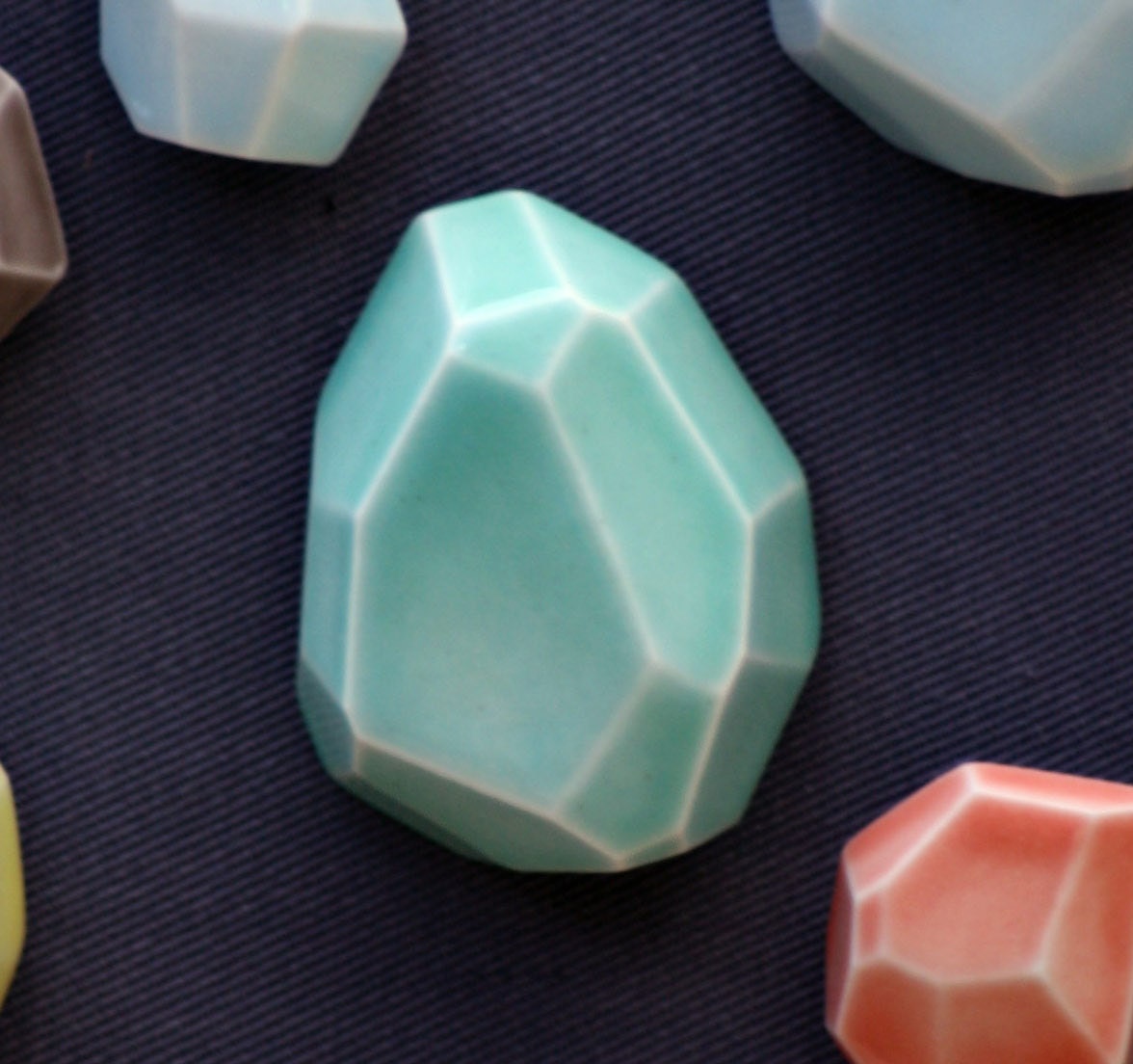 extra large faceted stone brooch,glazed porcelain