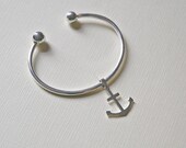Anchor bracelet - sterling silver anchor - bangle cuff - anchor charm - adjustable - ball - chunky - nautical jewelry - seaspray
