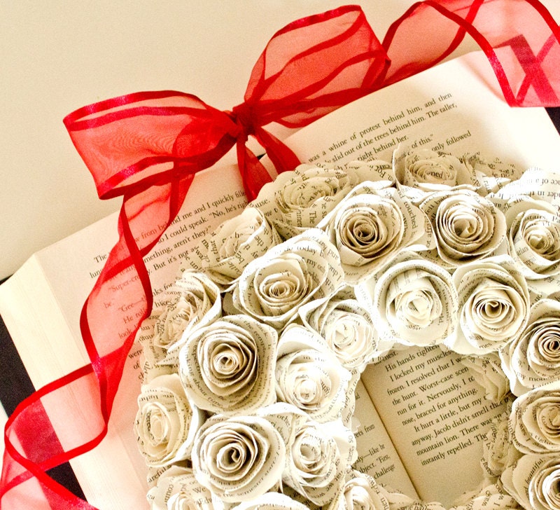 Breaking Dawn Twilight Book Page Rosette Wreath - 11 INCH Upcycled Shabby Chic Home Decor