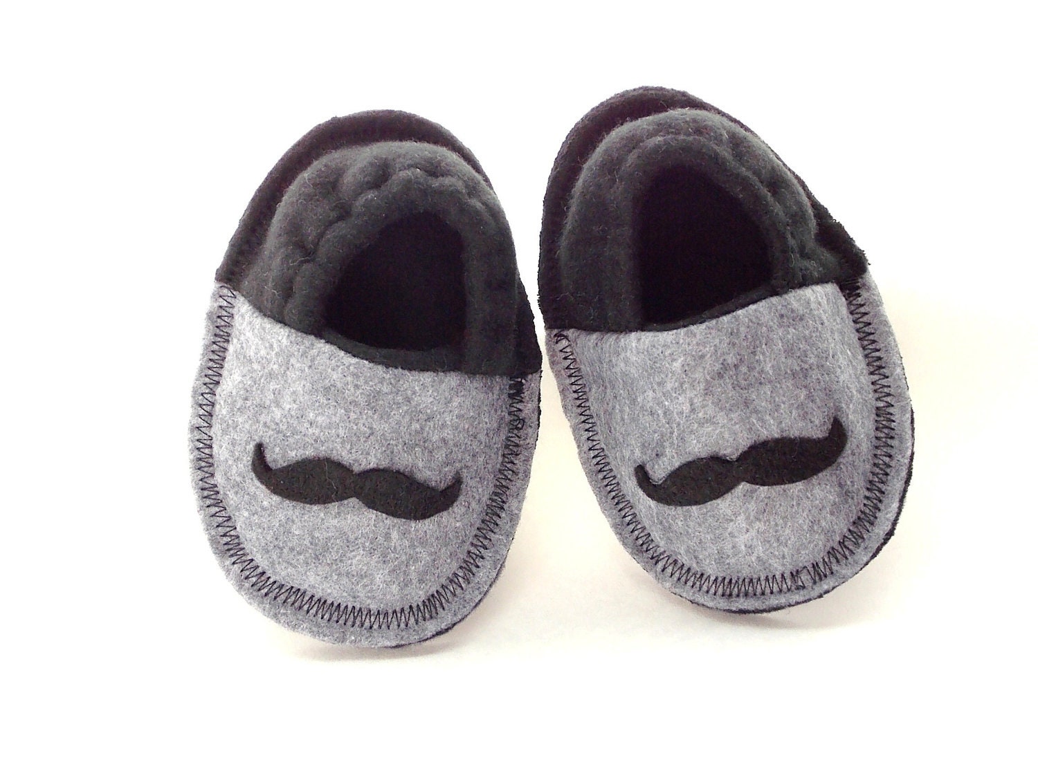Infant Crib Shoes Baby Mustache Slippers Baby Shoes Fleece Booties Soft Felt Soles Gray Black 0-3 3-6 Months - MoJosCozyToes