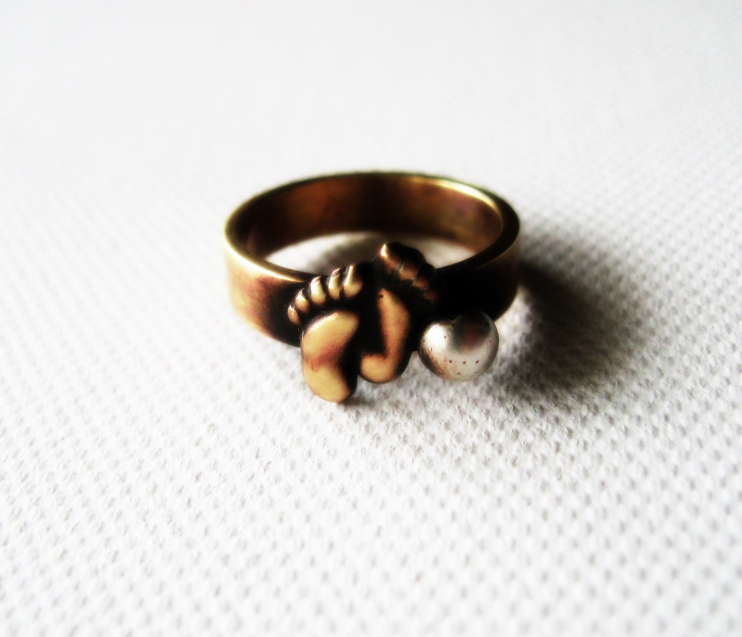 Baby foot Ring Recycled Silver Rustic Gold Brass Metalsmith Jewelry Novelty Geekery