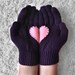 Heart Gloves, Dark Purple Gloves with Pink Felt Heart