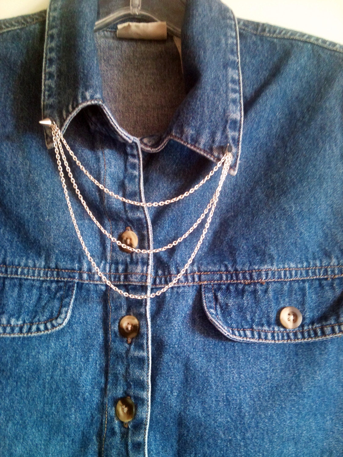 Spiked Chain Collar Crop Denim Vest Free Shipping