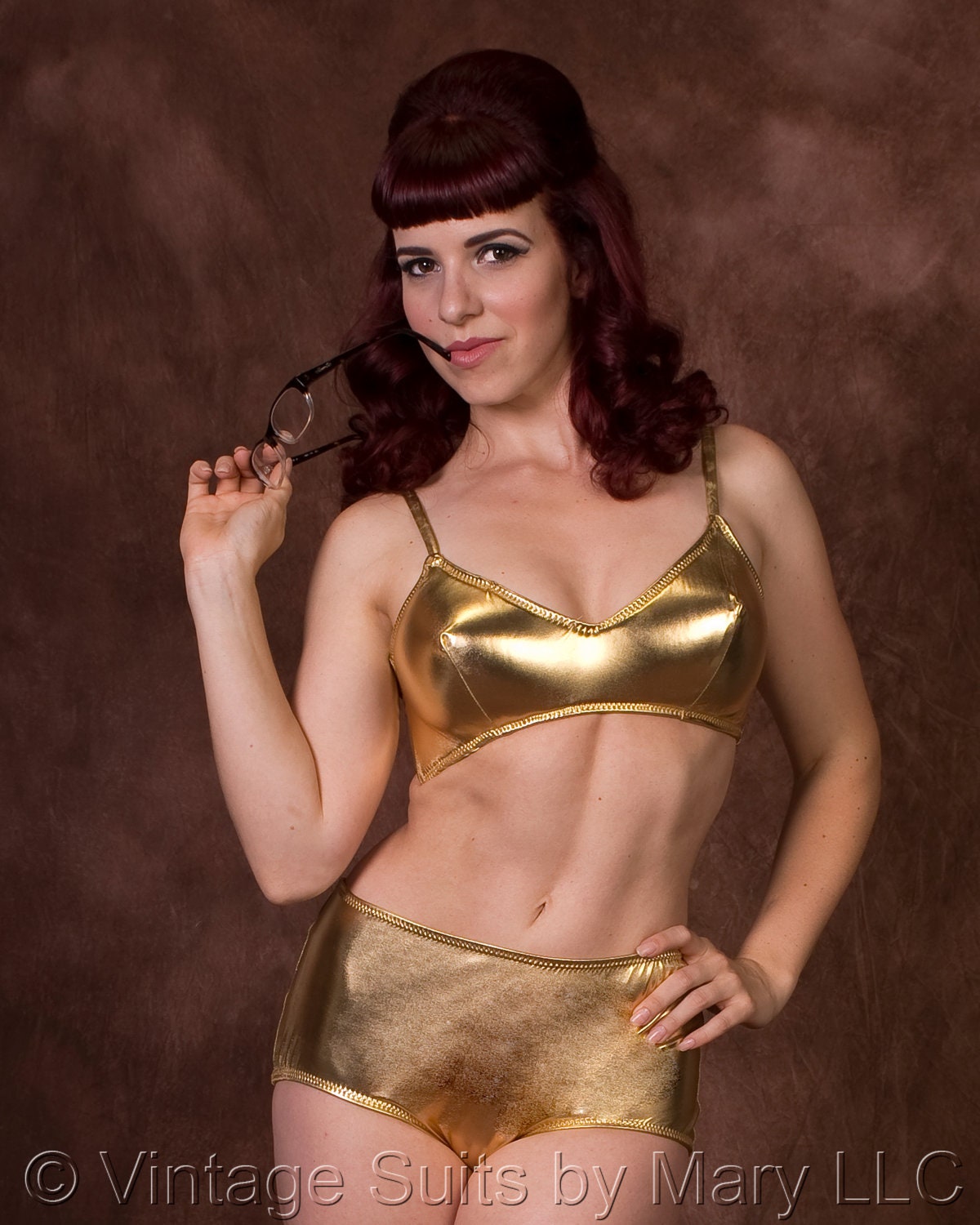 Gold Liquid Lame' 2 Piece Swimsuit - The Bikini Machine (XS-XL)