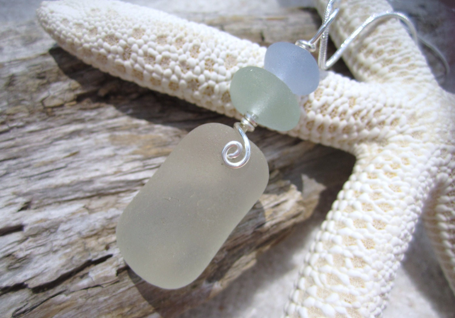 Powder Blue and Seafoam Green,  Beach / Sea Glass, Stacker, Nautical, Silver Necklace