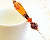 Amber beaded hat pin womens accessories copper findings pharoah's scepter teardrop gold honey lamp glass unique stick scarf lapel tagt tenx