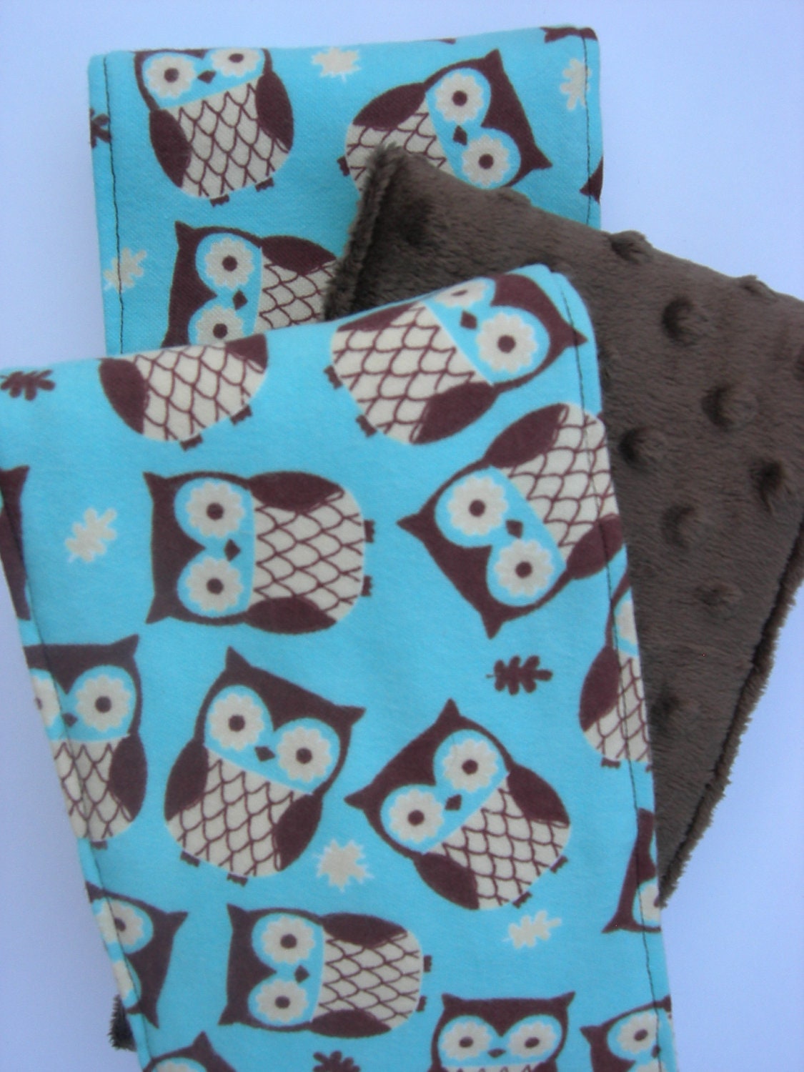 Hoot Owl Flannel with Chocolate Brown Minky Bubble Burp Cloths (Set of 3)