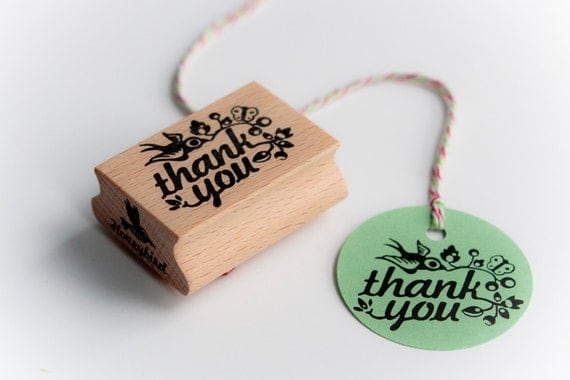 Thank you rubber stamp with cute bird