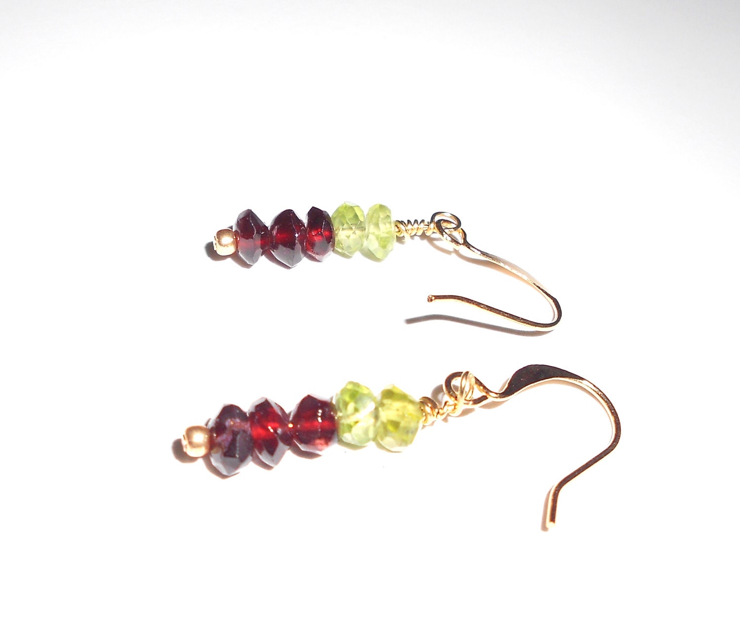 Peridot & Red Garnet Earring, January Birthstone, Minimalist Beaded Family Earring