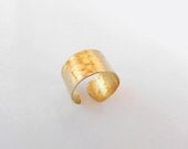 Handmade hammered Sterling Silver cuff ring plated with 14k gold