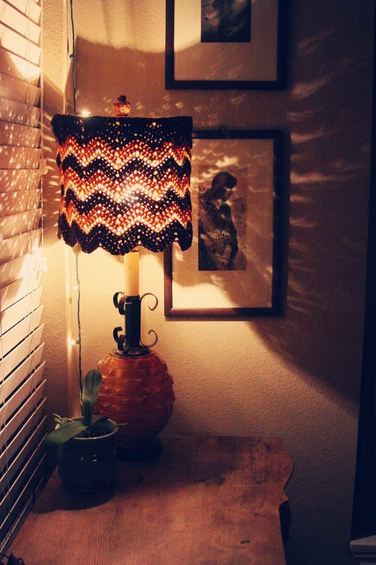 Boho Lampshade Brown Mocha Chevron Crochet Lighting Home Decor Groovy Housewares Unique Lighting