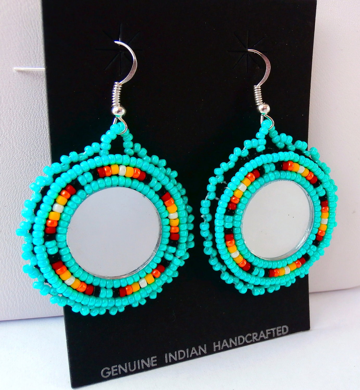 Powwow Style Round Beaded Earrings w/ 925 Sterling Silver Earring Hooks