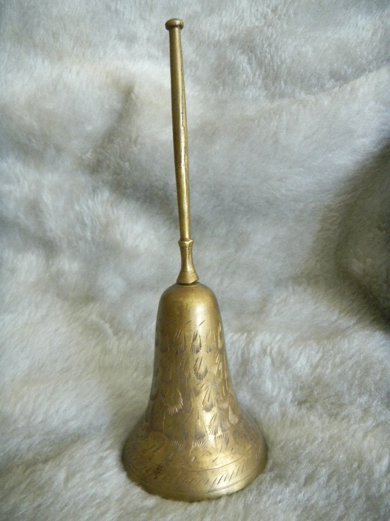 Old Vintage Hand Etched Brass Bell Home Decor Collectible