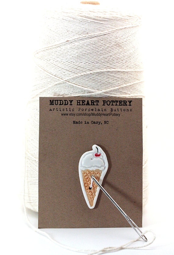 Ice Cream Porcelain Button 1 LARGE Piece Perfect For Your Knitting or Sewing Projects READY To SHIP
