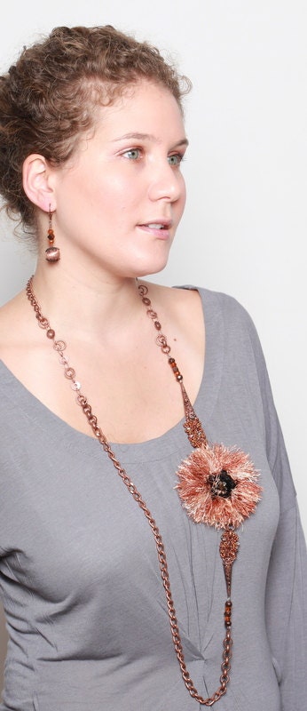 long necklace "Copper Sunflower" WORLDWIDE FREE SHIPPING