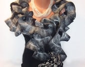Stylish light and warm scarf "FIRST SNOW', grey black,gift for her