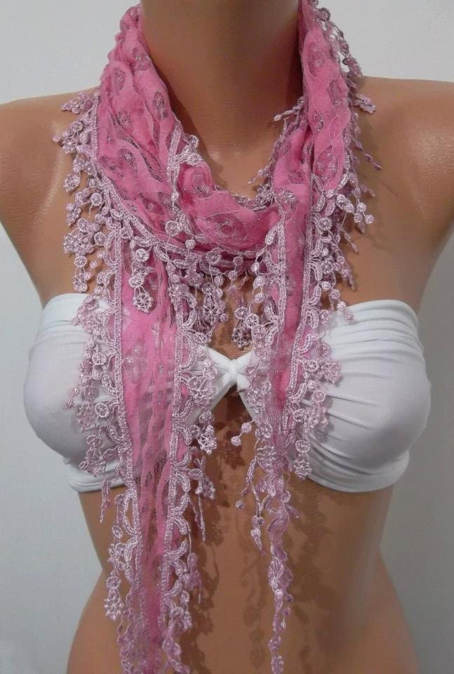 elagant  womann  Lace scarf - Perfect Accesory - Like a jewelry - pink