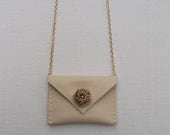 Handmade Mini Cream Leather Envelop Pouch Necklace